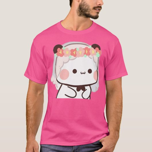 可愛い花嫁ブブベアーパンダ夫婦ピーチアンドゴー Tシャツ (正面)