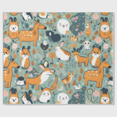 可愛い花文動物模様ラッピング紙 ラッピングペーパー (フラット)