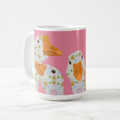 可愛い花柄のガチョウ4羽 ピンク コーヒーマグカップ (正面左)