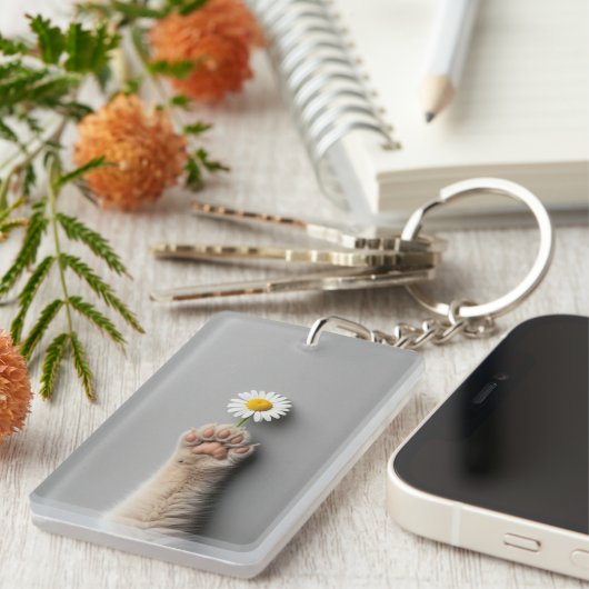 可愛い花柄の手猫 キーホルダー (正面右)