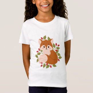 可愛い花柄の狐 Tシャツ