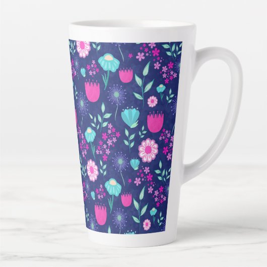 可愛い花柄の背景 カフェラテマグ (右)