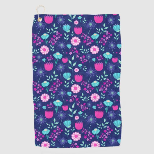 可愛い花柄の背景 ゴルフタオル (正面)