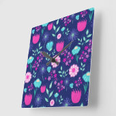 可愛い花柄の背景 スクエア壁時計 (傾斜)