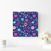 可愛い花柄の背景 スクエア壁時計 (ホーム)