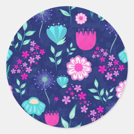 可愛い花柄の背景 ラウンドシール (正面)