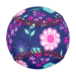 可愛い花柄の背景 野球ボール