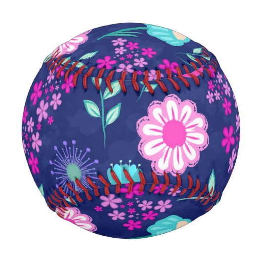 可愛い花柄の背景 野球ボール (正面)