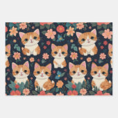 可愛い花柄カラフル猫 ラッピングペーパーシート (正面3)