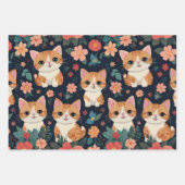 可愛い花柄カラフル猫 ラッピングペーパーシート (正面2)