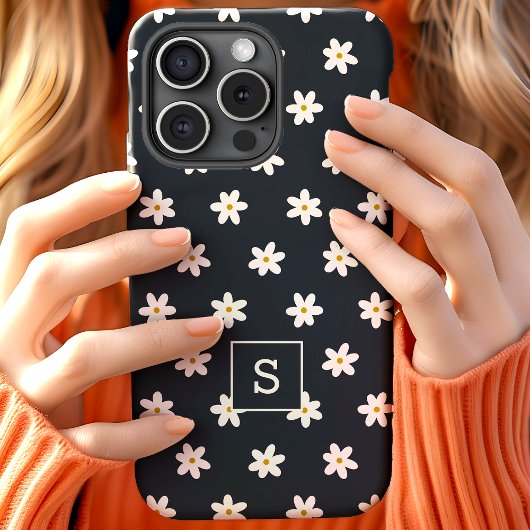 可愛い花柄ネイビーグラスリリーパターンモノグラム Case-Mate iPhoneケース