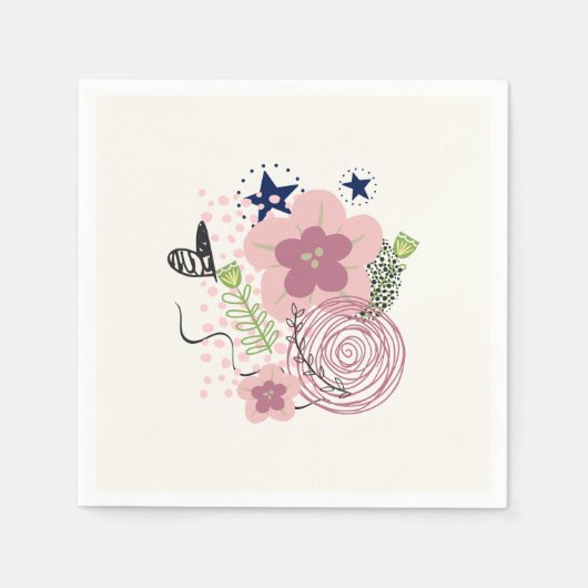 可愛い花柄 スタンダードカクテルナプキン (正面)