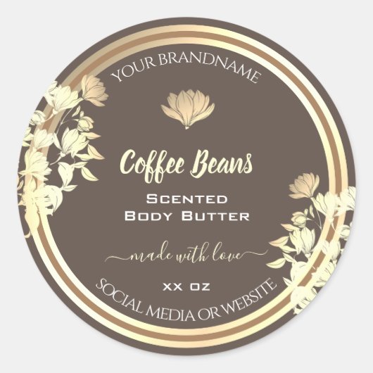 可愛い花茶色の金ゴールド製品包装ラベル ラウンドシール (正面)