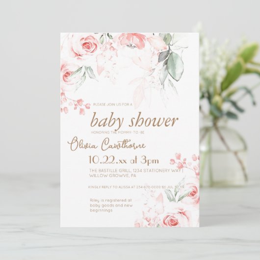 可愛い花赤ちゃんシャワーパーティーモダン赤ちゃんシャワー 招待状 (スタンド正面)