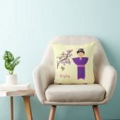 可愛い芸者の女の子の花パーソナライズされた枕 クッション (椅子)