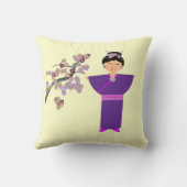可愛い芸者の女の子の花パーソナライズされた枕 クッション (裏面)