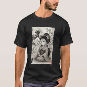 可愛い芸者猫 日本の波 神奈川 浮世絵 美意識 Tシャツ
