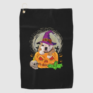 可愛い英語ブルドッグウィッチパンプキンハロウィーンドッグ ゴルフタオル