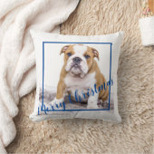 可愛い英語ブルドッグメリークリスマスホリデーフォト クッション (ブランケット)