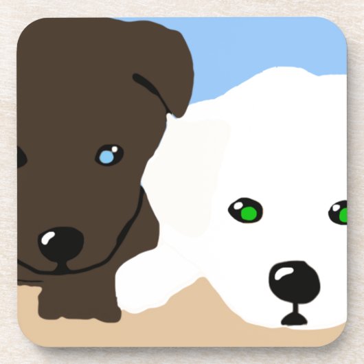 可愛い茶色と白いラブラドールの子犬のアートギフト コースター (正面)