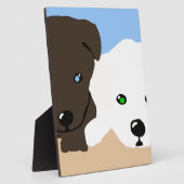 可愛い茶色と白いラブラドールの子犬のアートギフト フォトプラーク (側面)