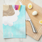 可愛い茶色のめい想ナマケモノ キッチンタオル (四つ折り)