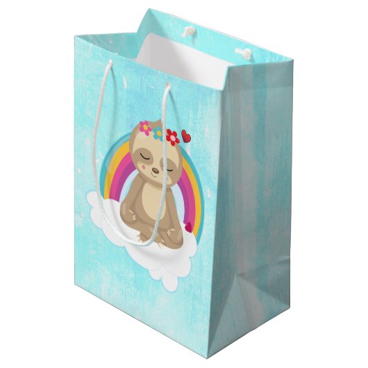 可愛い茶色のめい想ナマケモノ ミディアムペーパーバッグ (正面アングル)