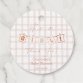 可愛い茶色のギンガムノート赤ちゃんシャワー フェイバータグ (裏面)