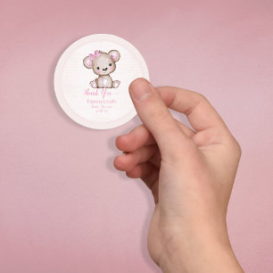 可愛い茶色のクマの女の子のお願いありがとう ラウンドシール