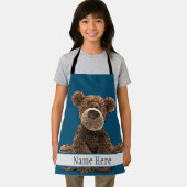 可愛い茶色のクマスタイリッシュの動物名青キッズ エプロン (インサイチュ)