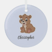 可愛い茶色のクマ ガラスオーナメント (正面)