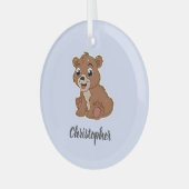 可愛い茶色のクマ ガラスオーナメント (正面左)