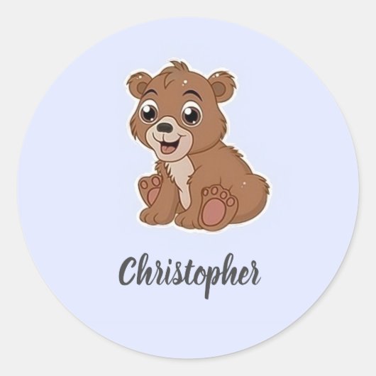 可愛い茶色のクマ ラウンドシール (正面)