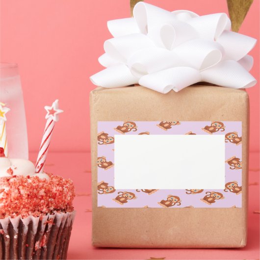 可愛い茶色のサル 長方形シール (パーティー)