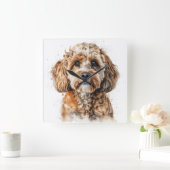 可愛い茶色のタンコックパプー子犬 スクエア壁時計 (ホーム)