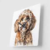 可愛い茶色のタンコックパプー子犬 スクエア壁時計 (傾斜)