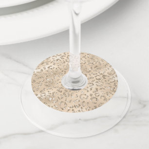 可愛い茶色のチートヒョウ皮プリント模様 ワイングラスタグ