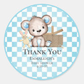 可愛い茶色のテディベアーピクニックベビーシャワーの好意 ラウンドシール (正面)