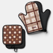 可愛い茶色のトーン 鍋つかみ&鍋敷きセット (正面/裏面)