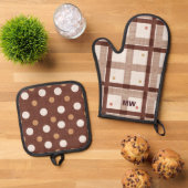 可愛い茶色のトーン 鍋つかみ&鍋敷きセット (トップダウン)