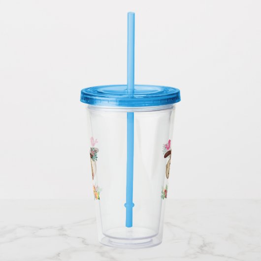 可愛い茶色のナマケモノぶら下がったの上下逆さ アクリルタンブラー (右)