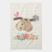 可愛い茶色のナマケモノぶら下がったの上下逆さ キッチンタオル (縦)