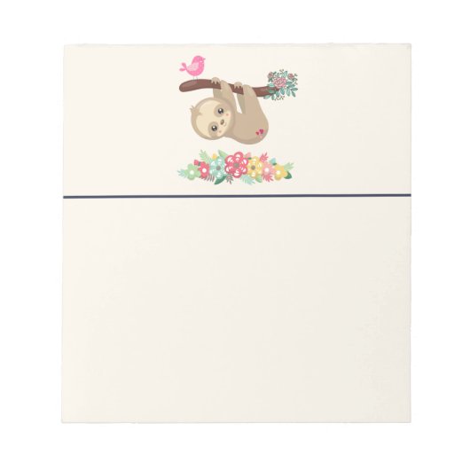 可愛い茶色のナマケモノぶら下がったの上下逆さ ノートパッド (正面)