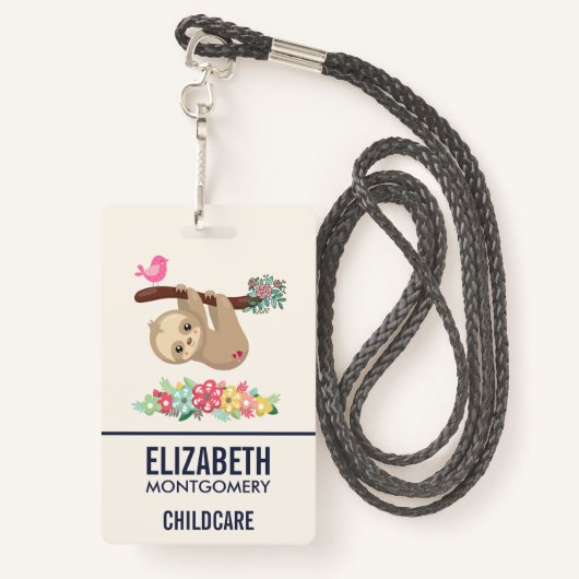 可愛い茶色のナマケモノぶら下がったの上下逆さ バッジ (裏面ランヤード)