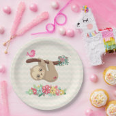 可愛い茶色のナマケモノぶら下がったの上下逆さ ペーパープレート (パーティー)