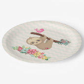 可愛い茶色のナマケモノぶら下がったの上下逆さ ペーパープレート (アングル)