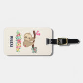 可愛い茶色のナマケモノぶら下がったの上下逆さ ラゲッジタグ (正面横)