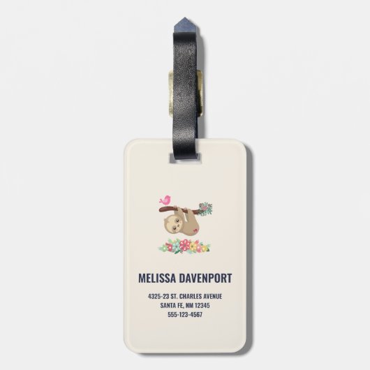 可愛い茶色のナマケモノぶら下がったの上下逆さ ラゲッジタグ (裏面縦)