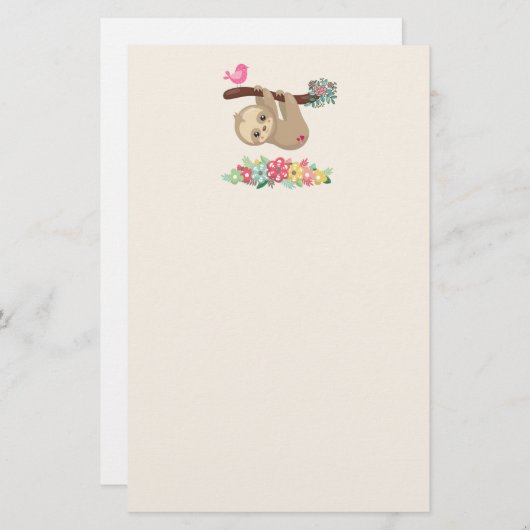 可愛い茶色のナマケモノぶら下がったの上下逆さ 便箋 (正面/裏面)