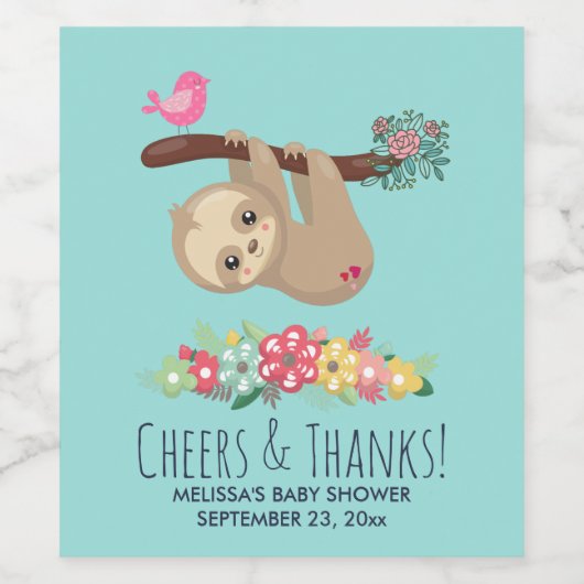 可愛い茶色のナマケモノぶら下がったの逆さまに赤ちゃんシャワー ワインラベル (シングルラベル)